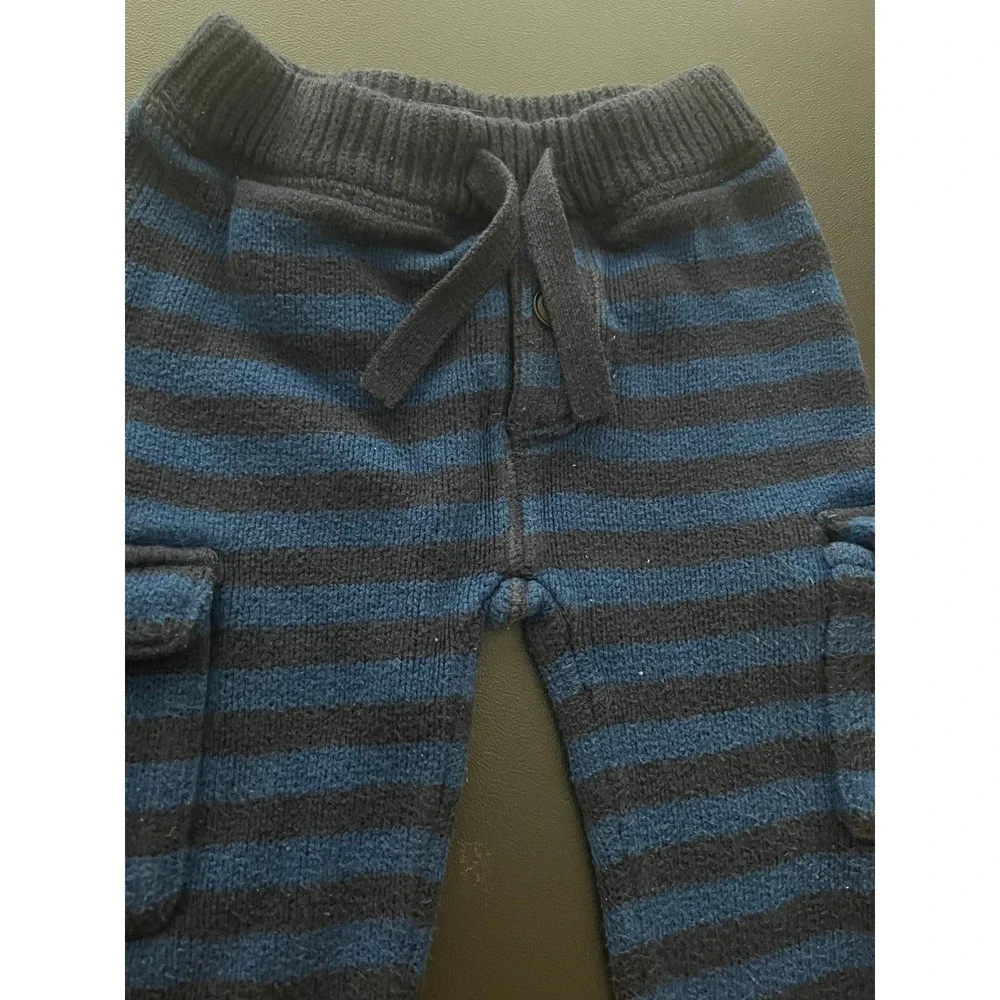 BabyGap Blue Black Striped Knit Cargo Pants 6-12 Months Baby Trousers (0999)